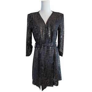 Symphony Wrap Dress – Black & Gold Sequin Style Size Large